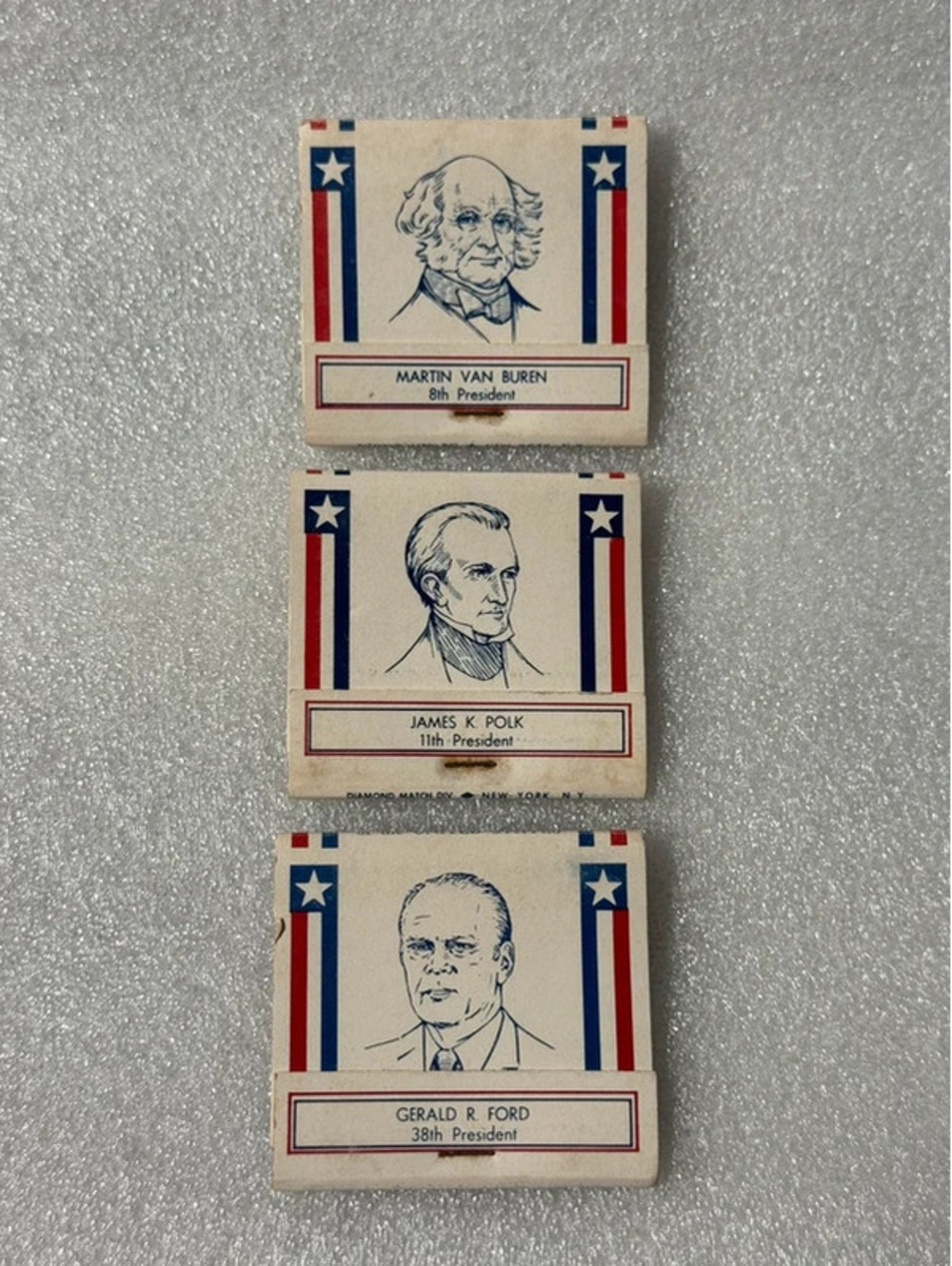 Vintage Unstruck Presidential Matchbooks Lot of 3 - Van Buren, Polk, Ford
